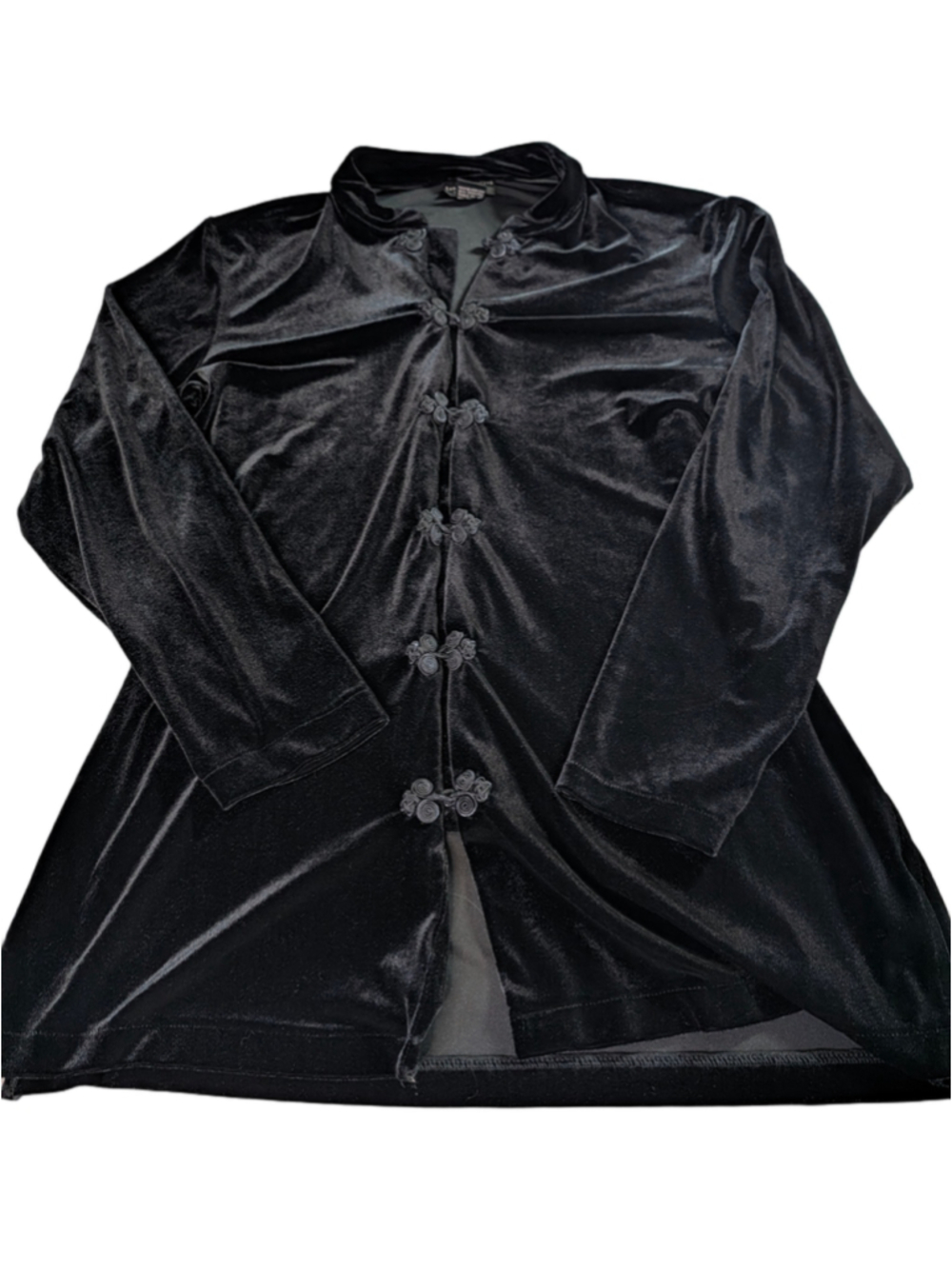Vintage Black Velvet Mandarin Collar Frog button top - Picture 1 of 3